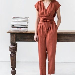 notPERFECTLINEN Black Wrap Linen Jumpsuit Size M